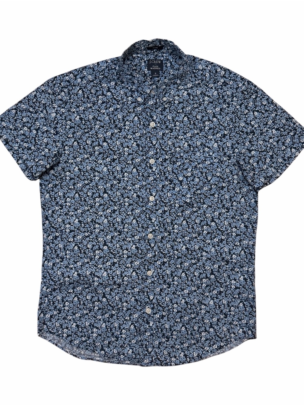 J. Crew Blue Floral Flex Washed Short-Sleeve Casual Shirt sz. S